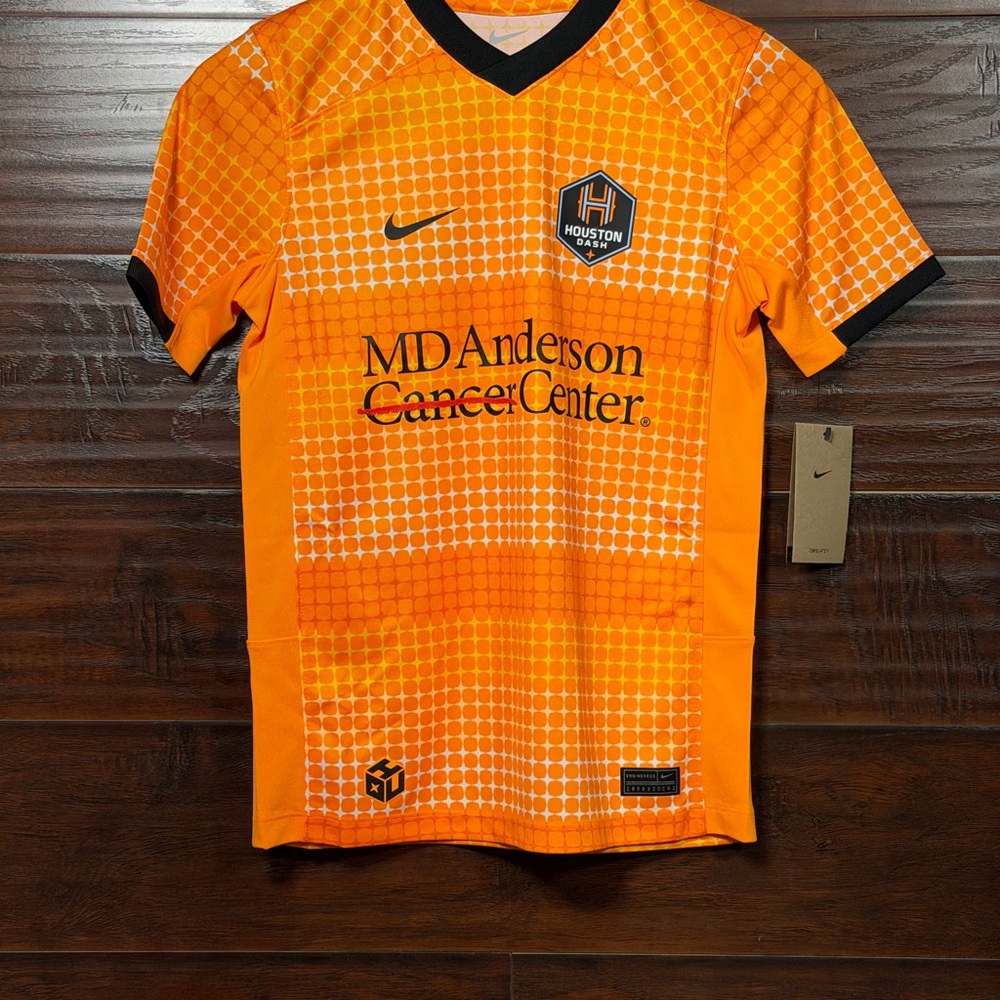 Nike Houston Dash Jersey Youth Medium Orange NWSL Soccer Dri-FIT V-Neck